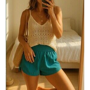 Free People Dolphin Hem Shorts S Teal Lined Lightweight Gym Lounge Coast…